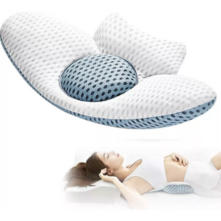 Perna Lombara Ortopedica 3D cu Inaltime Reglabila, Suport Ergonomic pentru Spate, Spuma cu Memorie, Husa Respirabila, Utilizare Somn & Birou, Alb